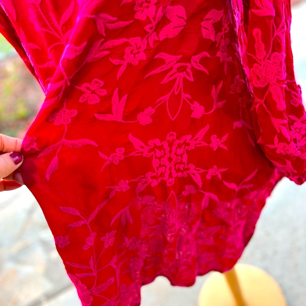 Johnny Was Red Pink floral embroidered blouse - Picture 7 of 12